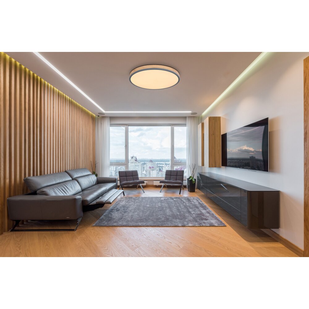 Globo DORO Deckenleuchte LED Grau, Holzoptik, 1-flammig, Fernbedienung main product photo