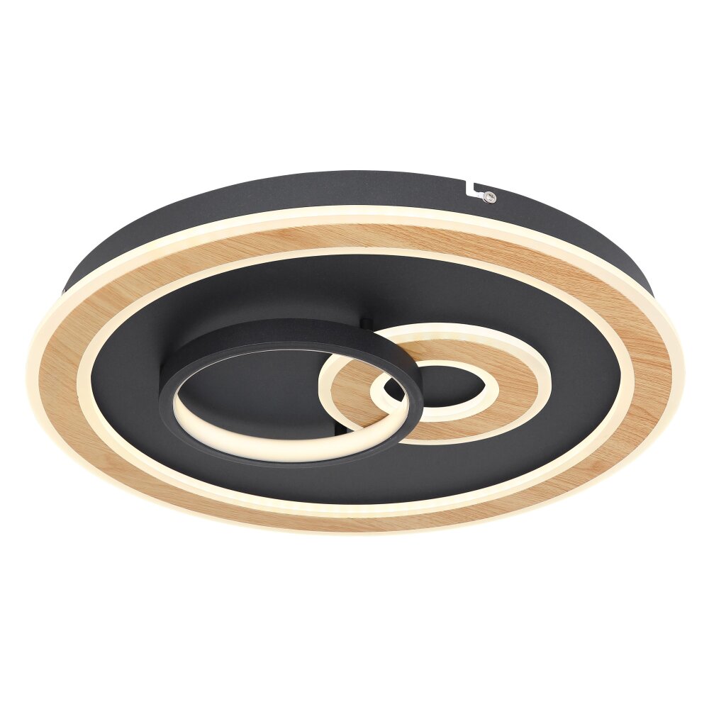 Globo CHESSY Deckenleuchte LED Holzoptik, Schwarz, Weiß, 1-flammig, Fernbedienung main product photo