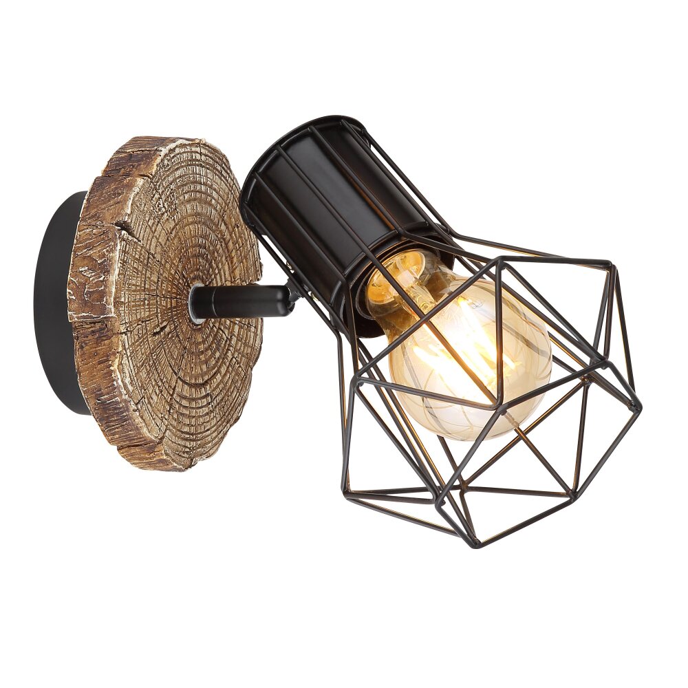 Globo PRISKA Wandleuchte Holzoptik, Schwarz, 1-flammig main product photo