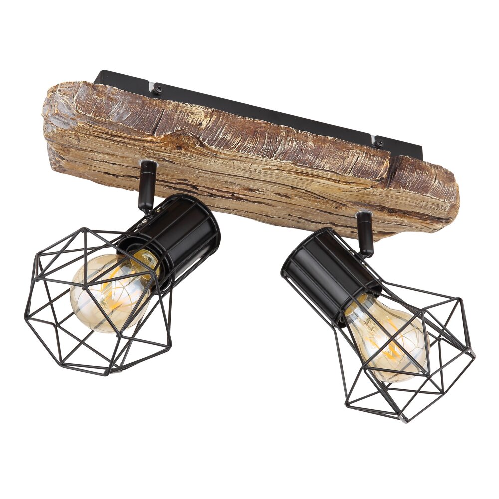 Globo PRISKA Deckenleuchte Holzoptik, Schwarz, 2-flammig main product photo