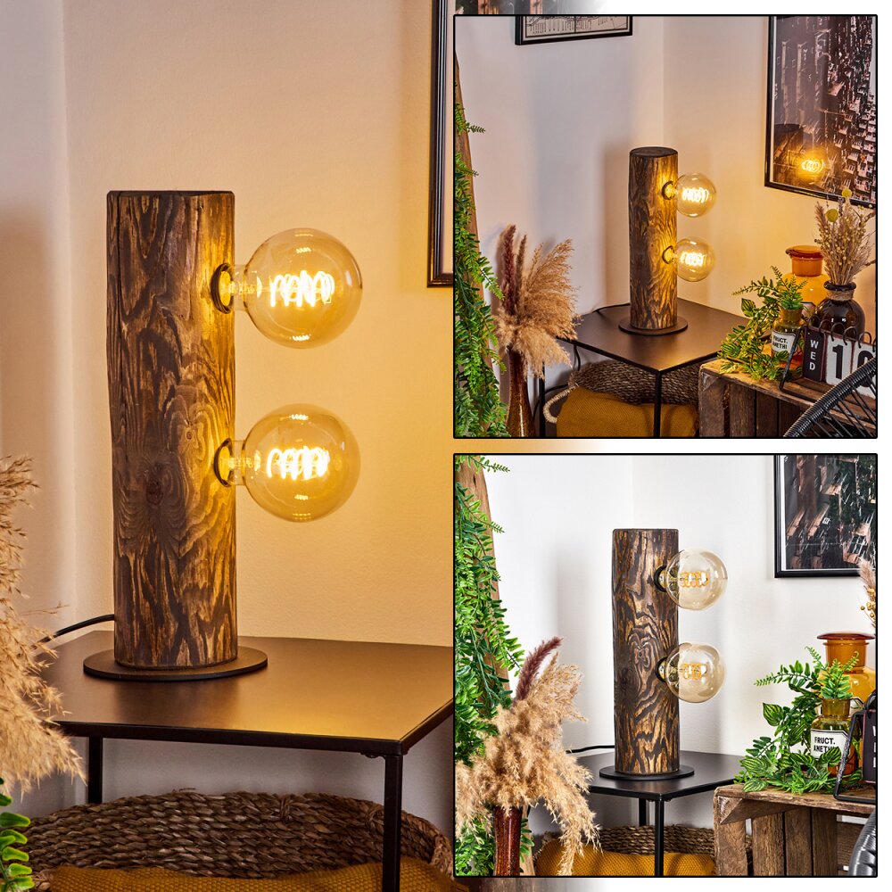 Canedo Tischleuchte Holz dunkel, Schwarz, 2-flammig main product photo