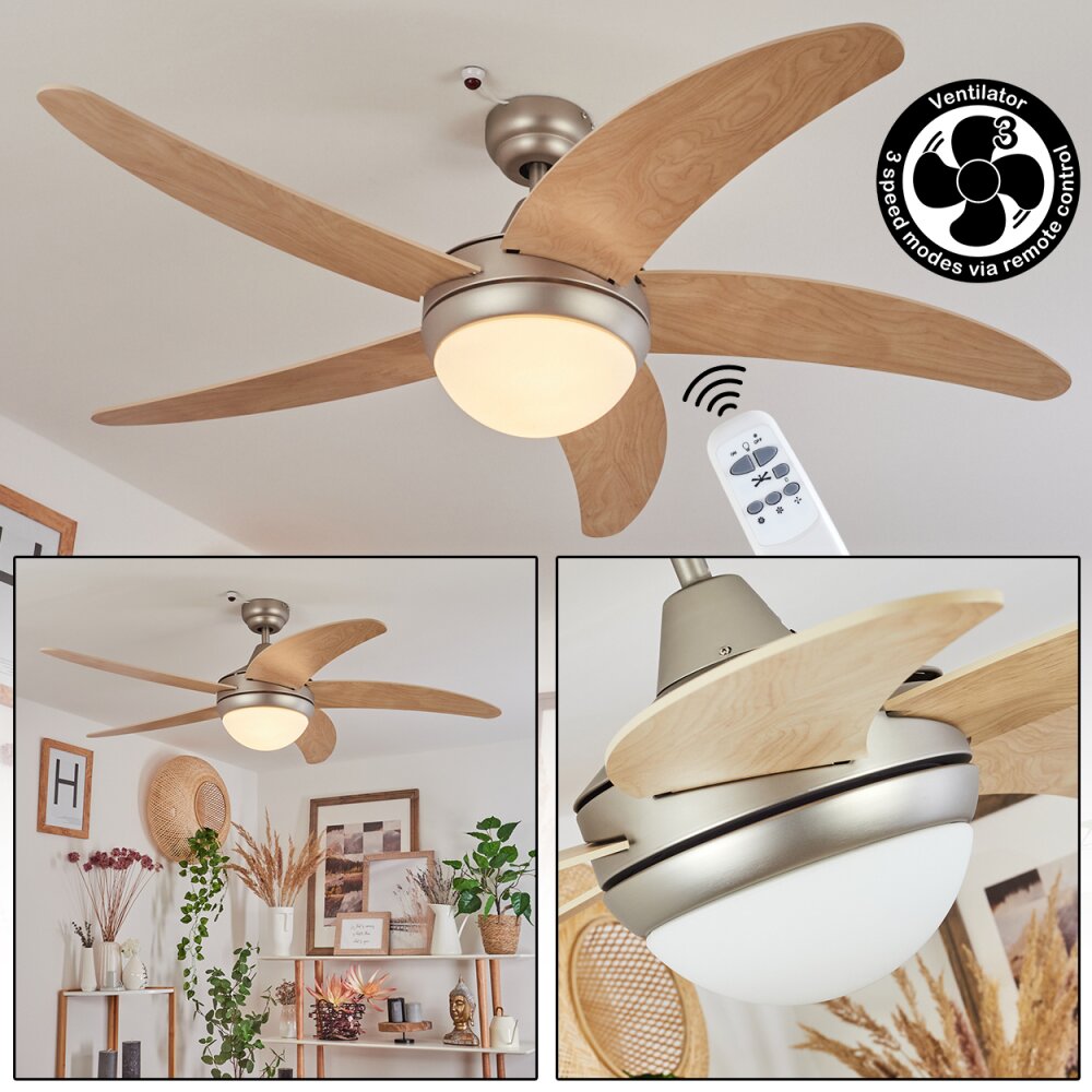 Morino Deckenventilator Naturfarben, Nickel-Matt, 2-flammig, Fernbedienung main product photo