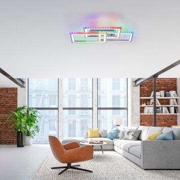 Leuchten Direkt FELIX60 Deckenleuchte LED Stahl gebürstet, 1-flammig, Fernbedienung, Farbwechsler