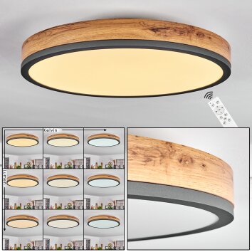 Salmi Deckenpanel LED Anthrazit, Braun, Holzoptik, Schwarz, 1-flammig, Fernbedienung