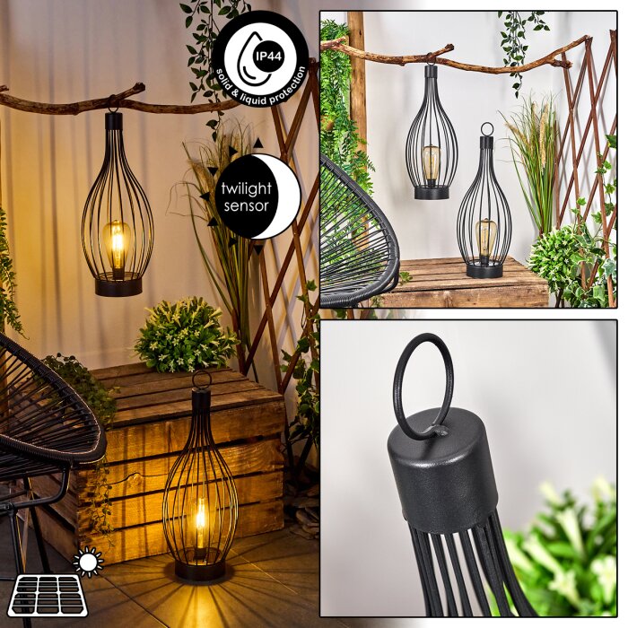 Quillagua Solartischleuchte 2er Set LED Schwarz, 1-flammig Quillagua Solartischleuchte 2er Set LED Schwarz, 1-flammig