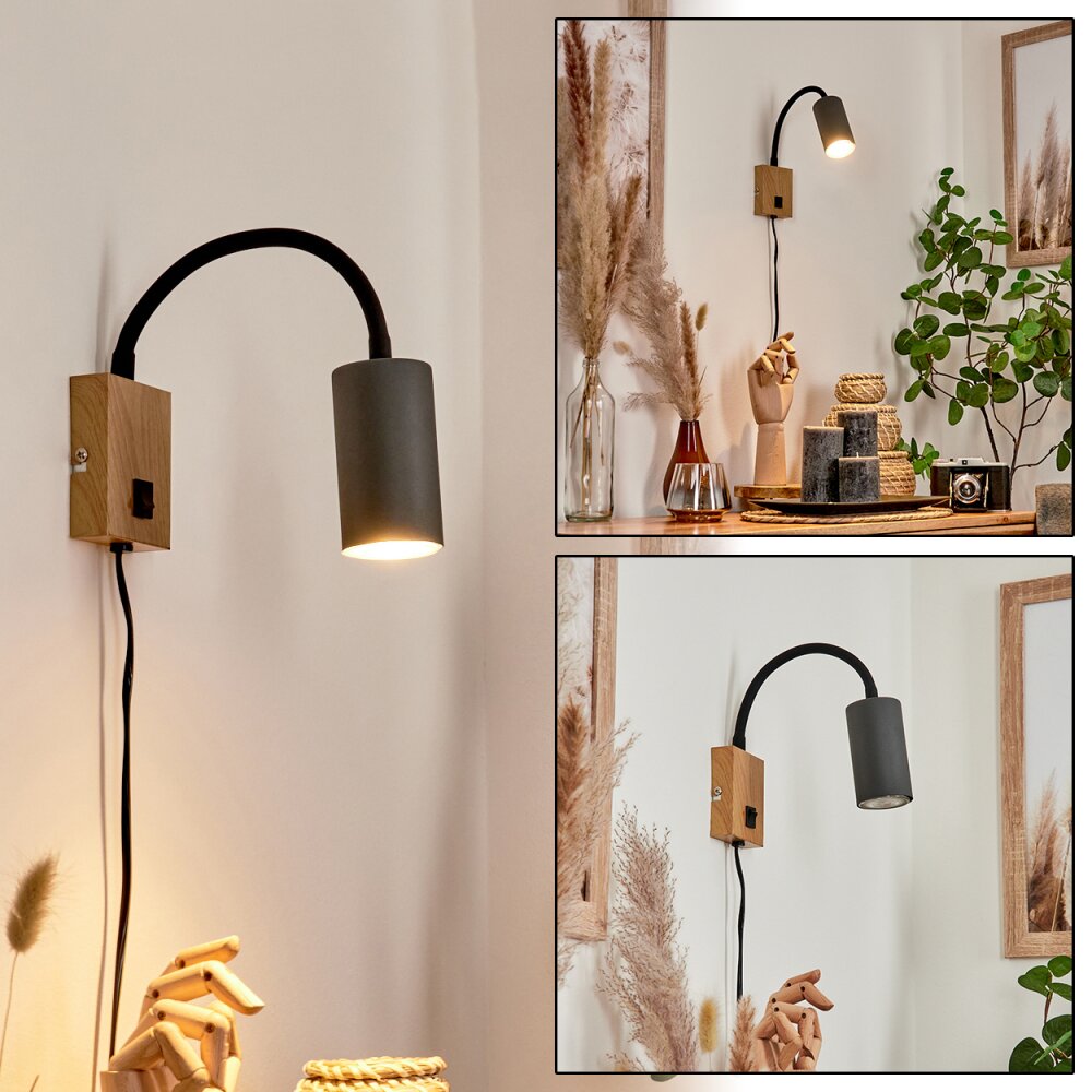 Javel Wandleuchte Anthrazit, Holzoptik, 1-flammig main product photo