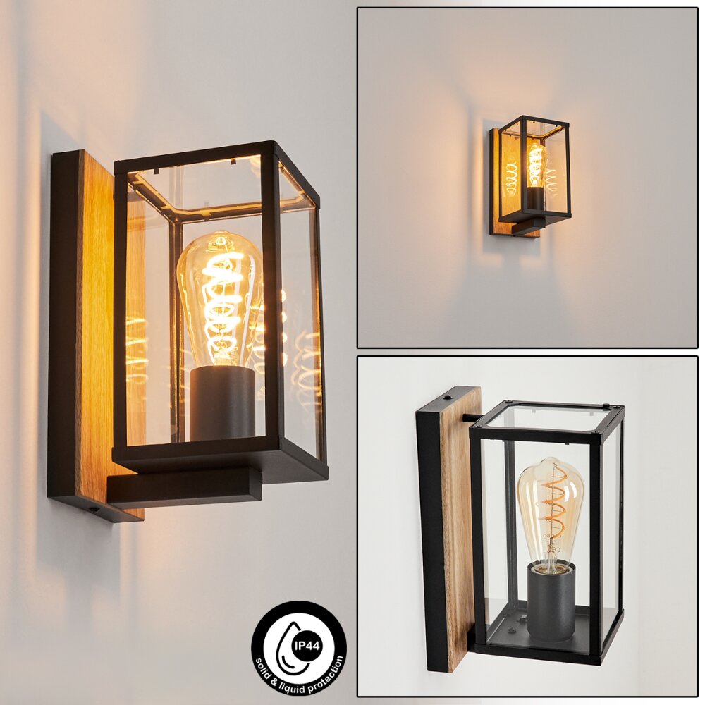 Fortunies Außenwandleuchte Holz hell, Holzoptik, Schwarz, 1-flammig main product photo