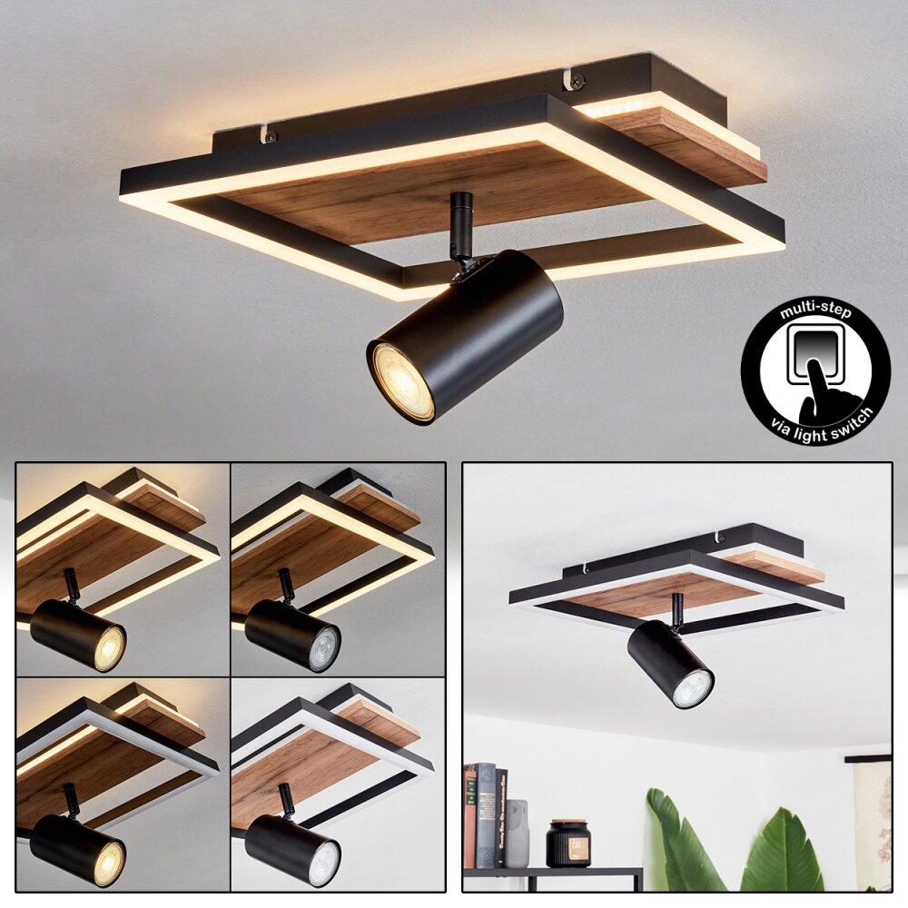 Sequeira Deckenleuchte LED Holz hell, Holzoptik, Schwarz, 2-flammig main product photo