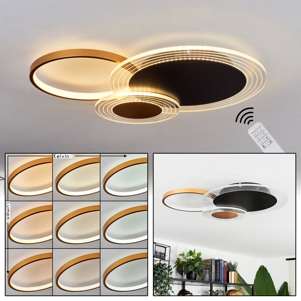 Ipinco Deckenleuche LED Gold, Schwarz, Transparent, Klar, 1-flammig, Fernbedienung main product photo