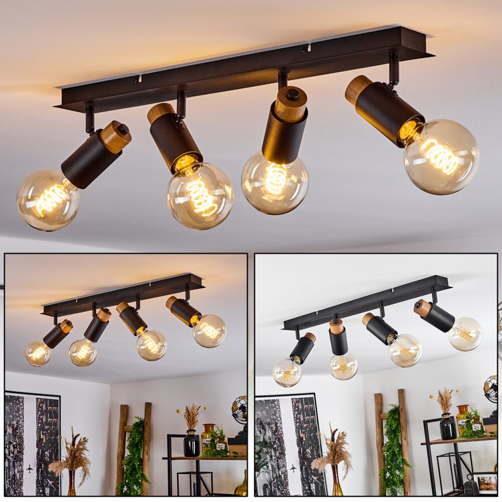 Brenier Deckenleuchte Holz dunkel, Schwarz, 4-flammig main product photo