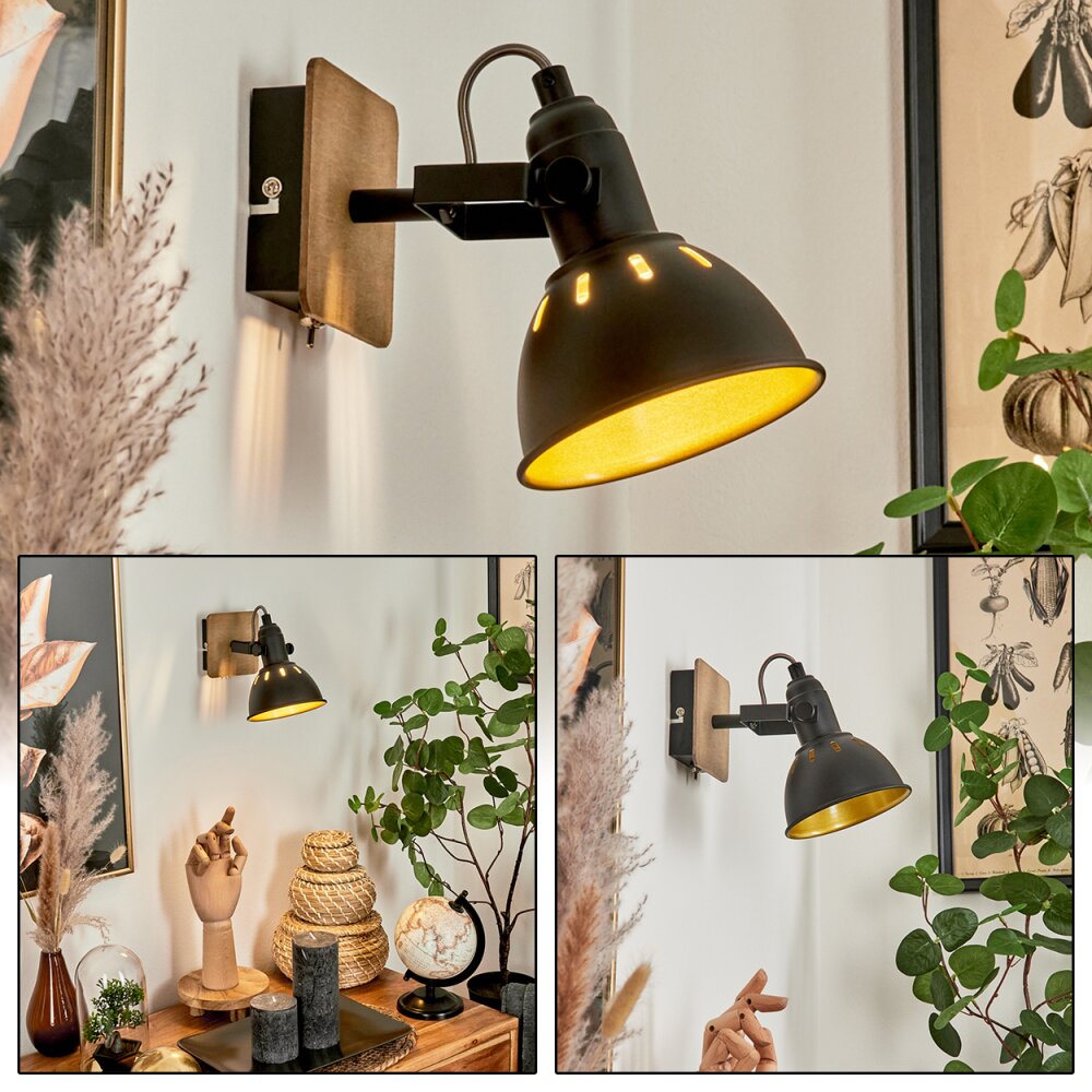 Tina Wandleuchte Chrom, Holz dunkel, Schwarz, 1-flammig main product photo