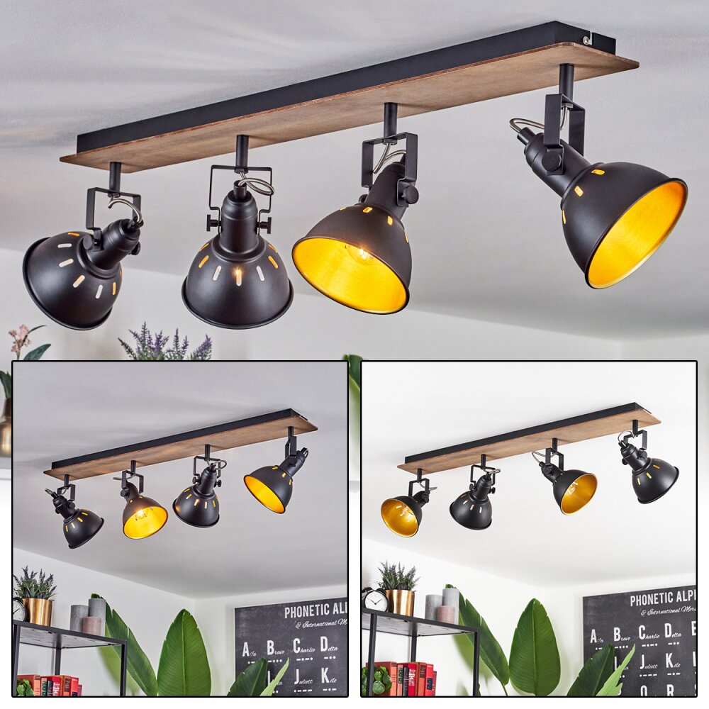 Tina Deckenleuchte Chrom, Holz dunkel, Schwarz, 4-flammig main product photo