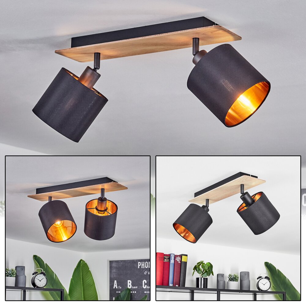 Alsen Deckenleuchte Holz hell, Schwarz, 2-flammig main product photo