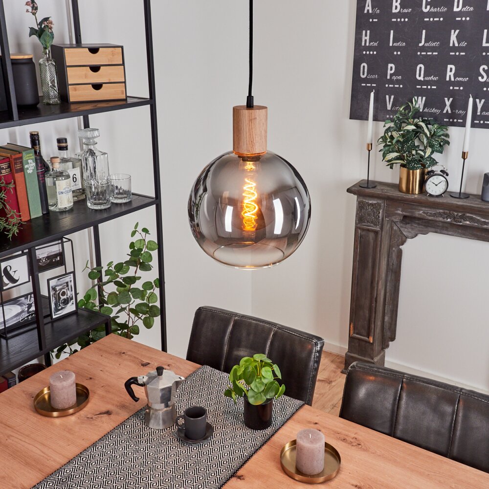 Vouhet Hängeleuchte Braun, Holzoptik, Schwarz, 1-flammig main product photo