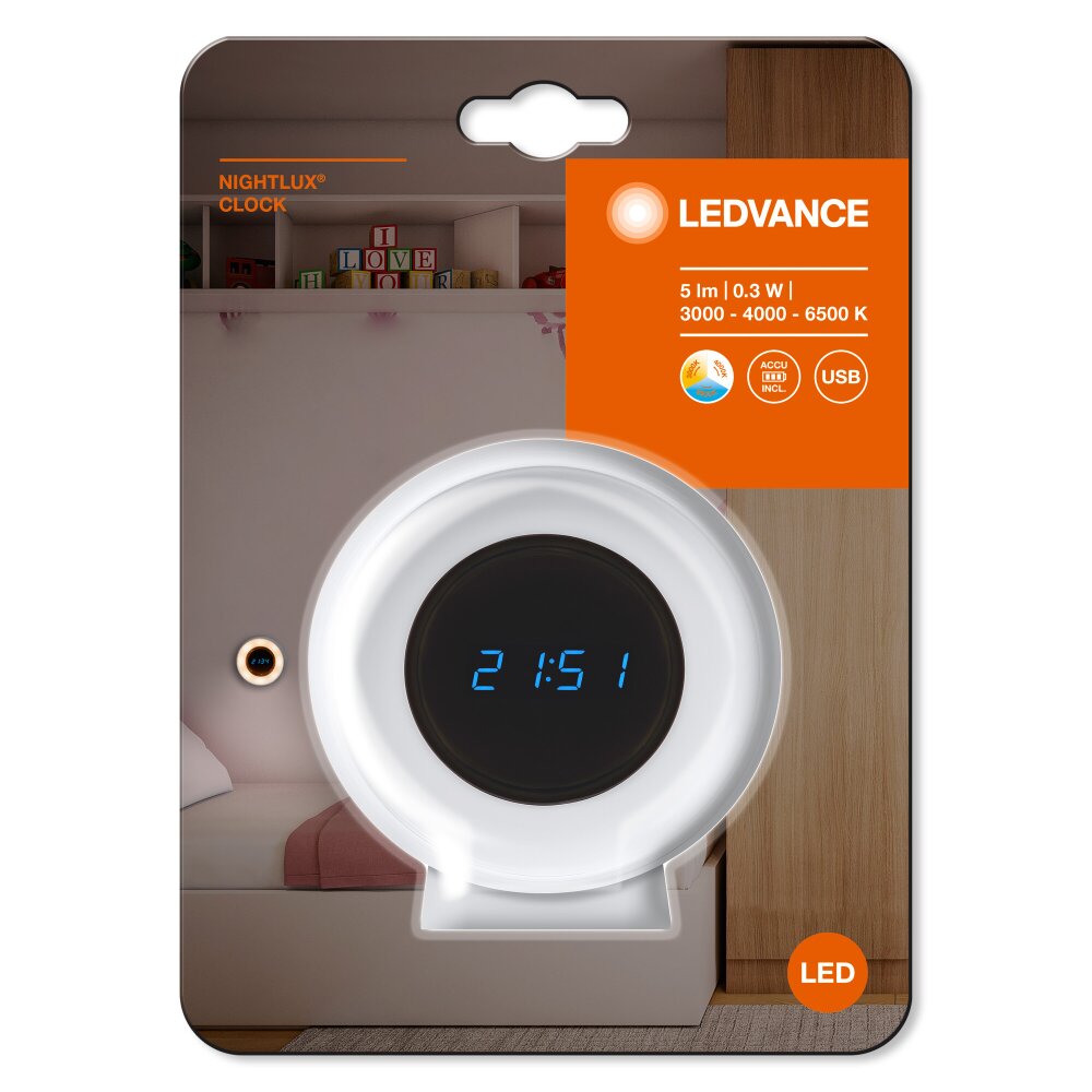 Ledvance NIGHTLUX CLOCK Tischuhr Weiß, 1-flammig main product photo