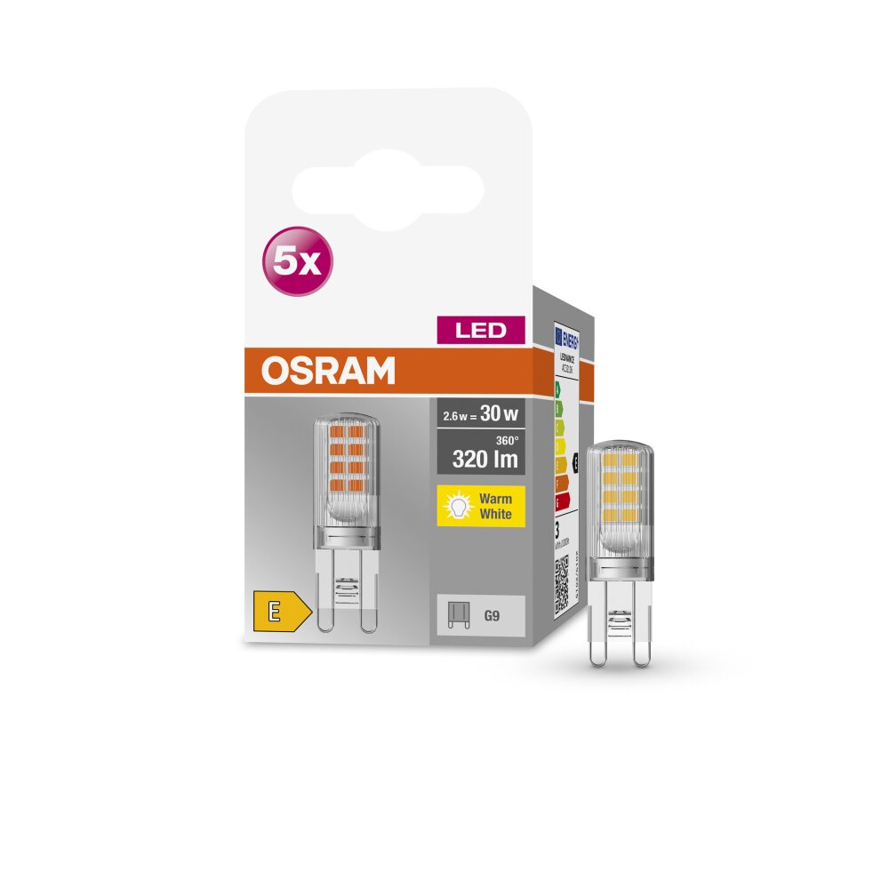 OSRAM LED BASE PIN 5er Set LED G9 2,6 Watt 2700 Kelvin 320 Lumen main product photo