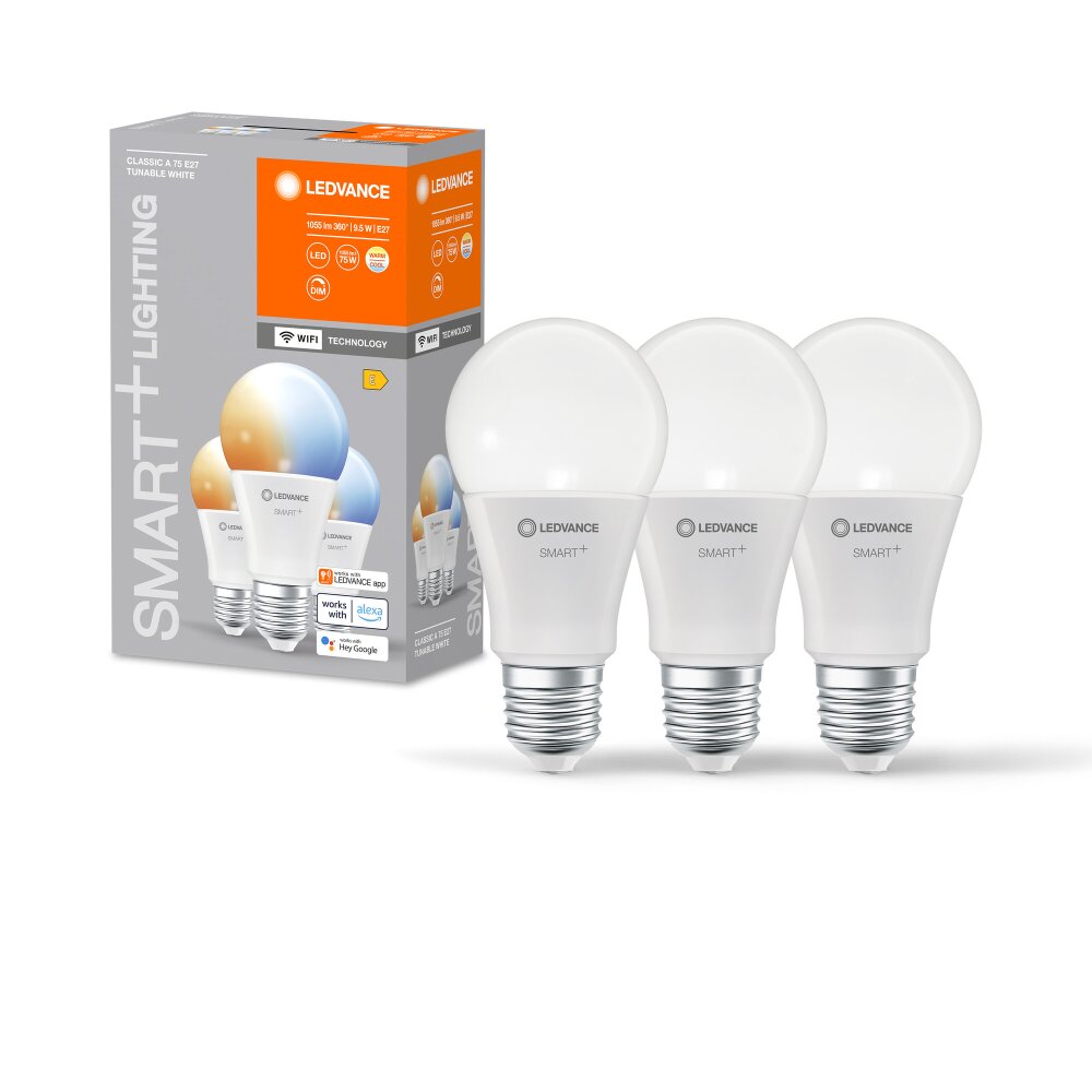 LEDVANCE SMART+ WiFi 3er Set LED E27 9,5 Watt 2700-6500 Kelvin 1055 Lumen main product photo
