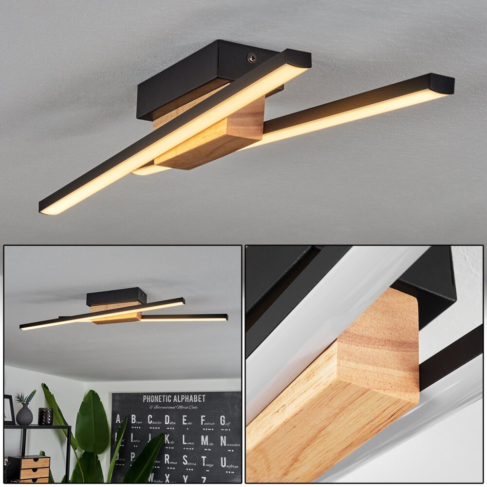 Meiral Deckenleuchte LED Holz hell, Schwarz, 2-flammig main product photo