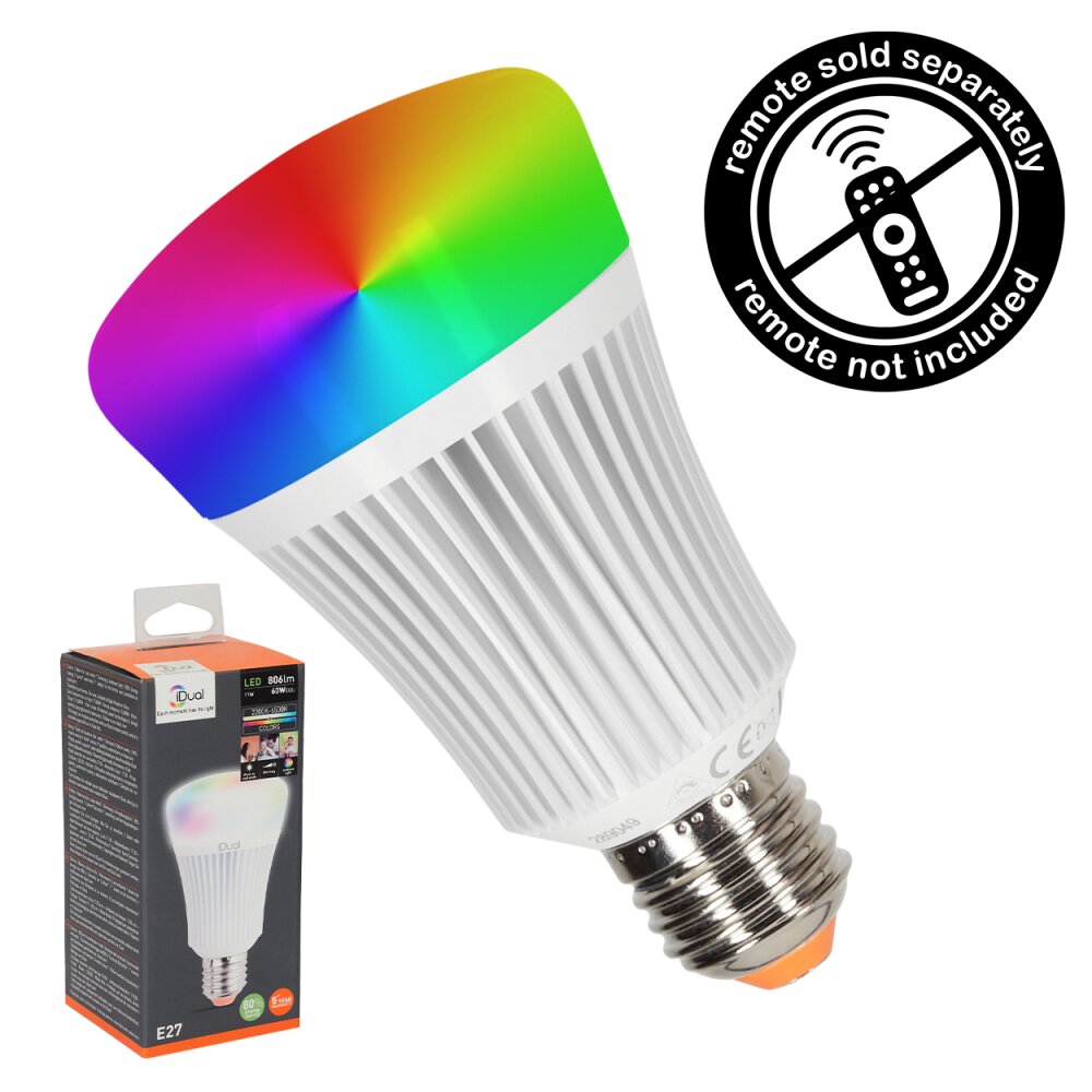 iDual E27 LED RGB 11 Watt 2200-6500 Kelvin 806 Lumen main product photo