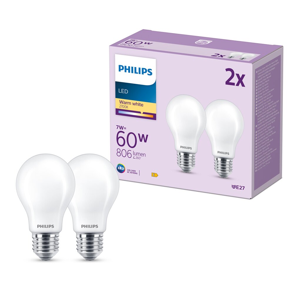 Philips Classic 2er Set LED E27 7 Watt 2700 Kelvin 806 Lumen main product photo