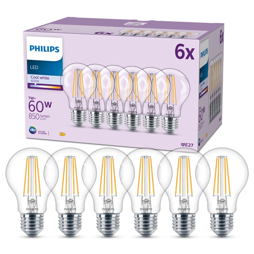 Philips Classic 6er Set LED E27 7 Watt 4000 Kelvin 850 Lumen main product photo