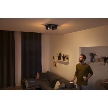 Philips Hue Buckram Deckenleuchte LED Schwarz, 4-flammig, Fernbedienung