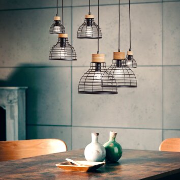 Brilliant Avia Pendelleuchte Holz hell, Schwarz, 6-flammig