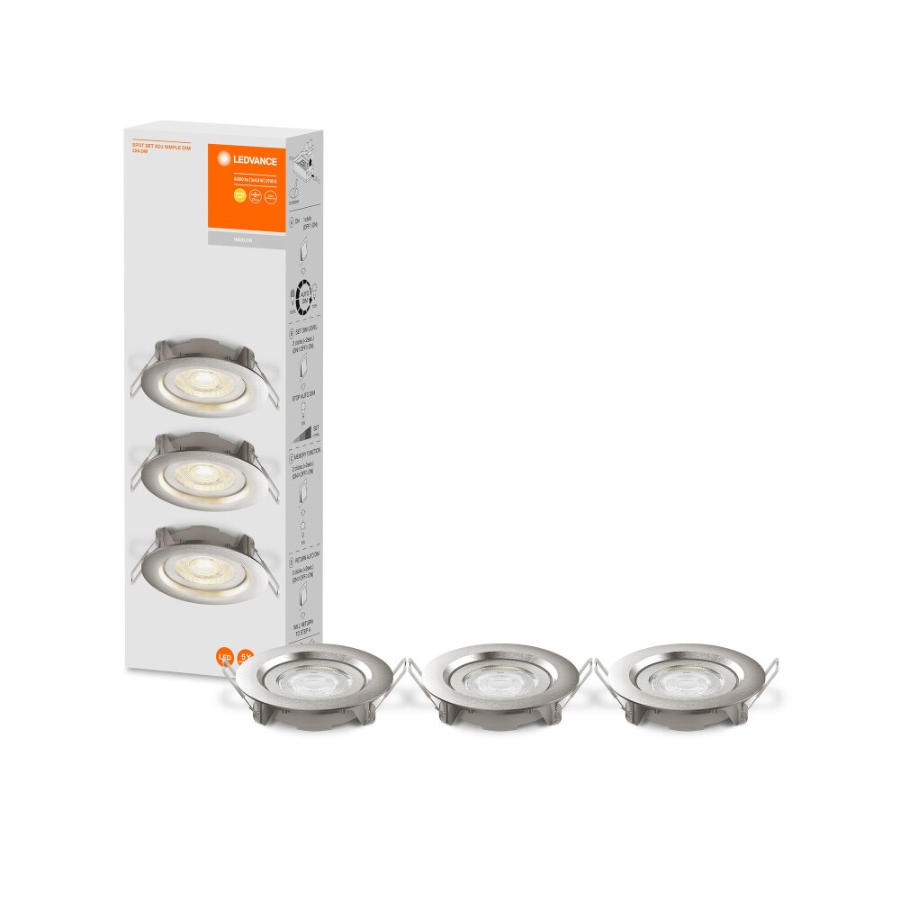 LEDVANCE Spot 3er Set Einbauleuchte Edelstahl, 3-flammig main product photo