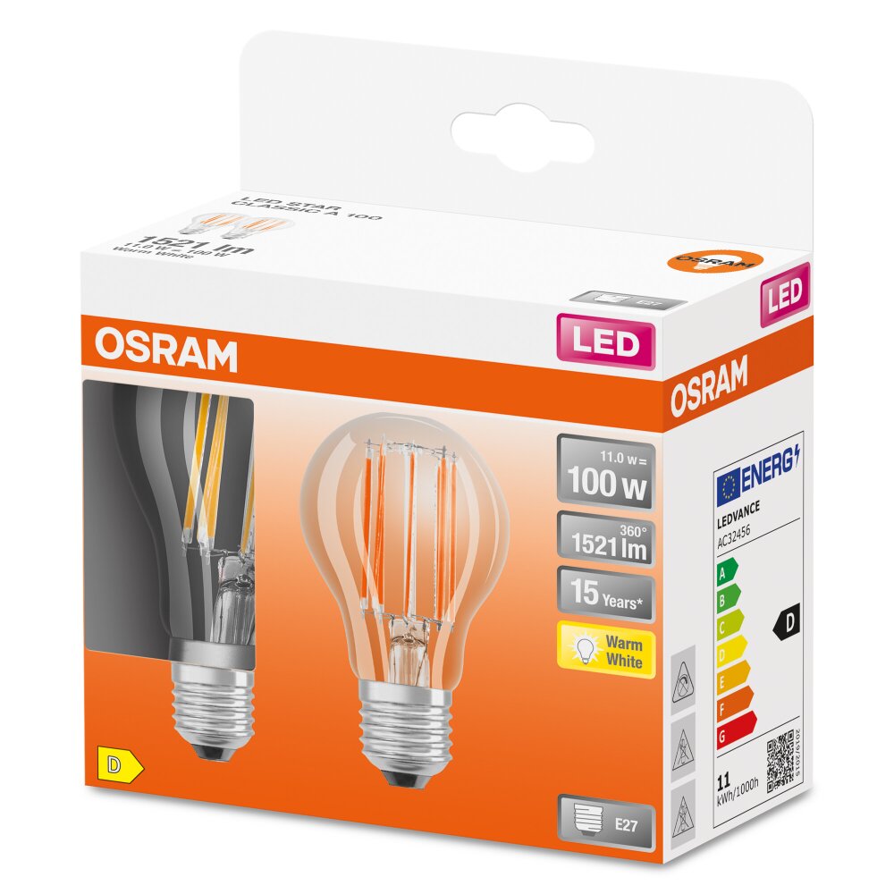 OSRAM LED Retrofit 2er Set E27 11 Watt 2700 Kelvin 1521 Lumen main product photo