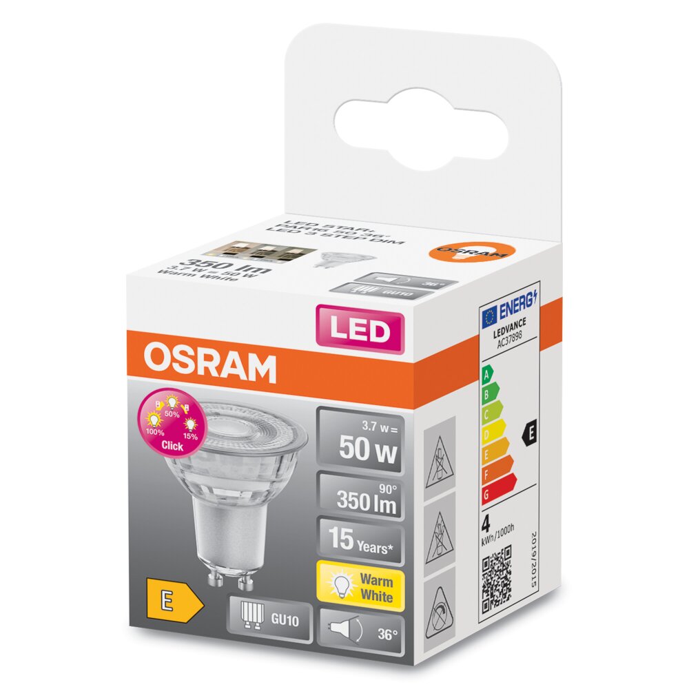 OSRAM LED GU10 3,7 Watt 2700 Kelvin 350 Lumen main product photo