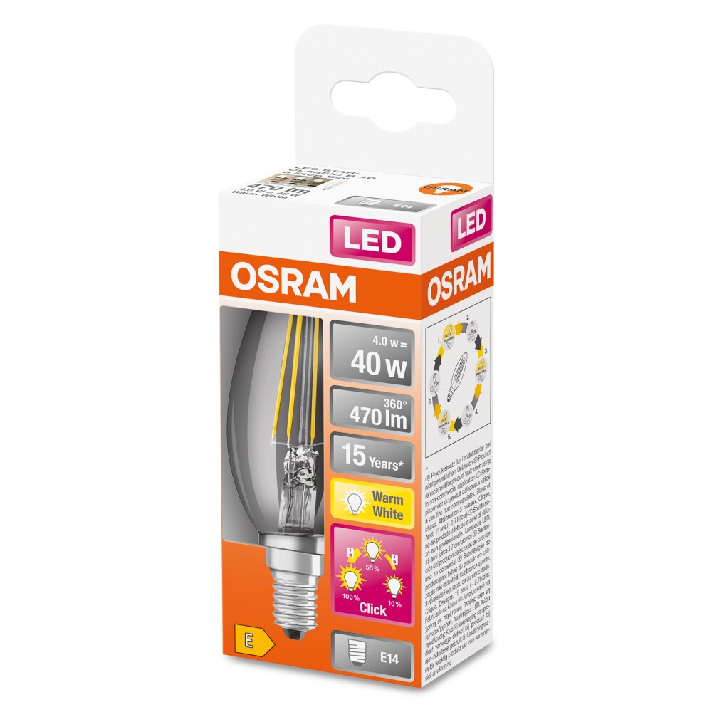 OSRAM CLASSIC B LED E14 4 Watt 2700 Kelvin 470 Lumen main product photo