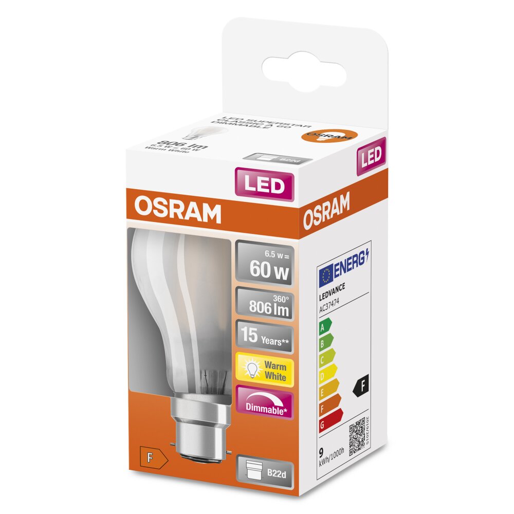 OSRAM LED Retrofit B22d 6,5 Watt 2700 Kelvin 806 Lumen main product photo