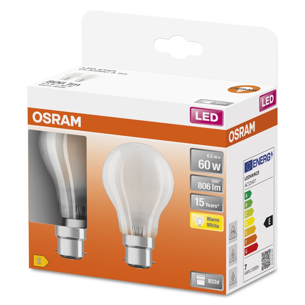 OSRAM LED Retrofit 2er Set B22d 4 Watt 2700 Kelvin 420 Lumen main product photo