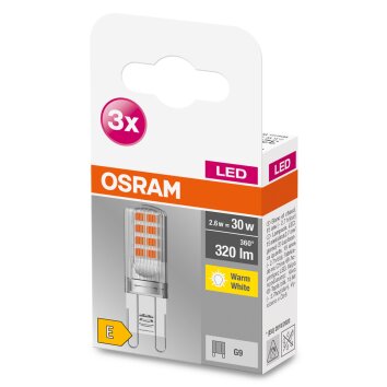 OSRAM LED BASE PIN 3er Set G9 2,6 Watt 2700 Kelvin 320 Lumen