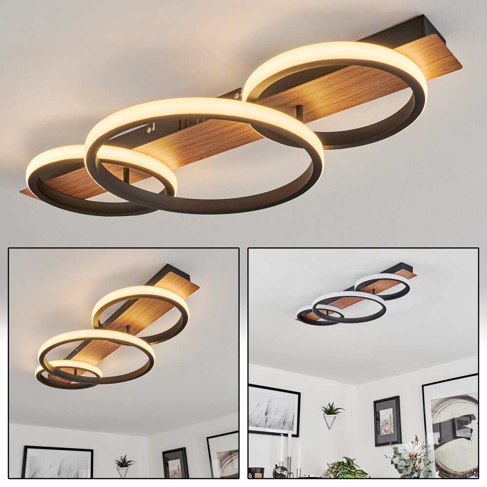 Canhestros Deckenleuchte LED Braun, Holzoptik, Schwarz, 1-flammig main product photo