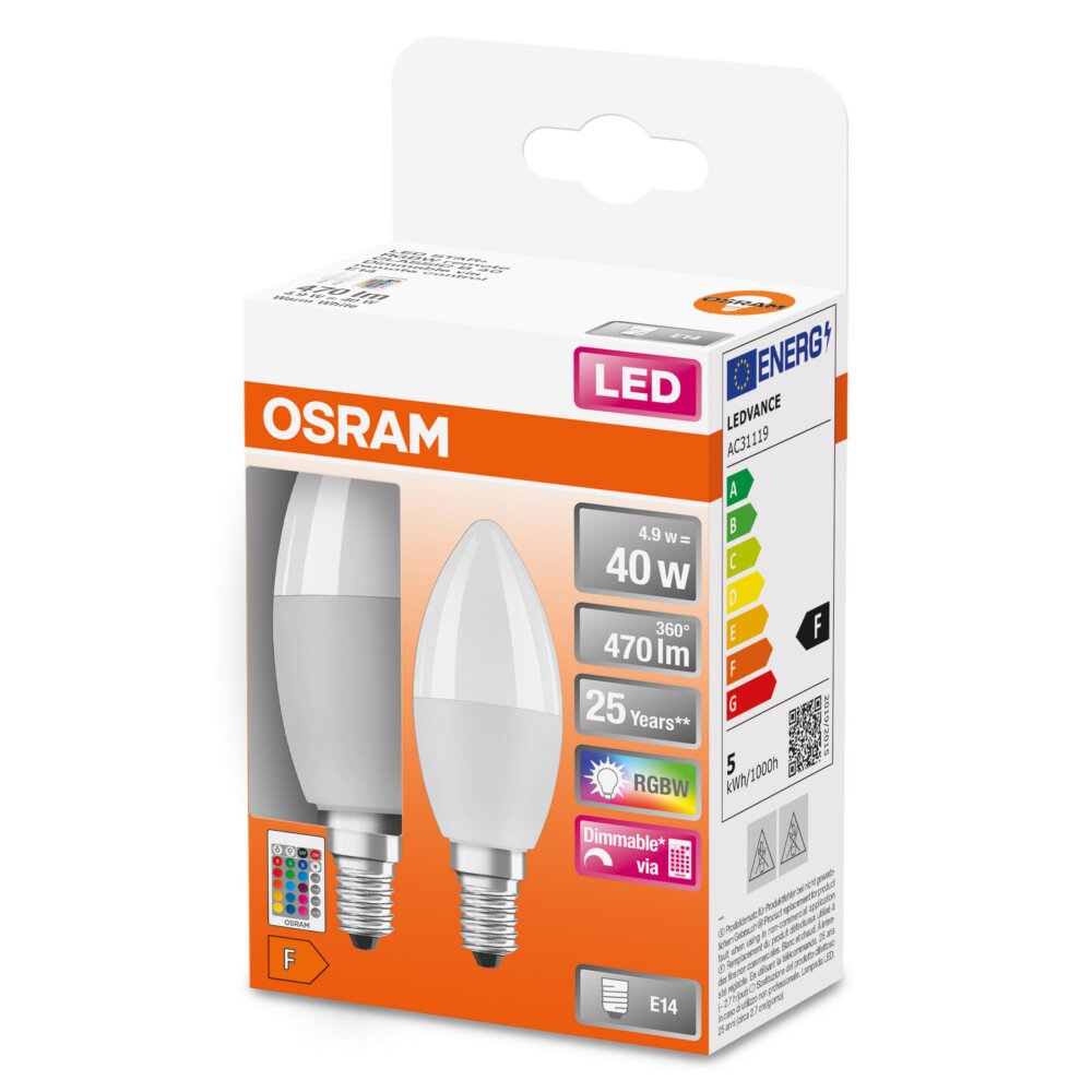 OSRAM Retrofit 2er Set LED E14 4,9 Watt 2700 Kelvin 470 Lumen main product photo