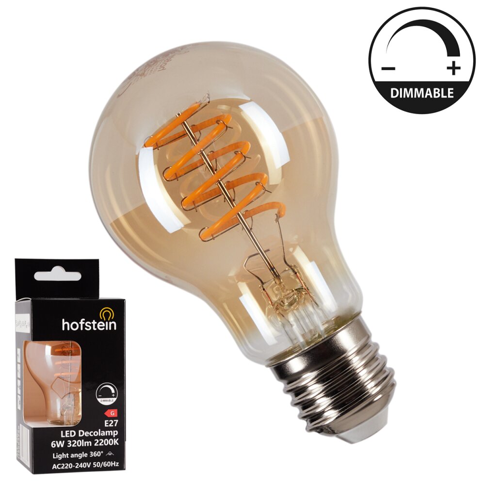 E27 LED 6 Watt 2200 Kelvin 320 Lumen Bernsteinfarben 1 flammig