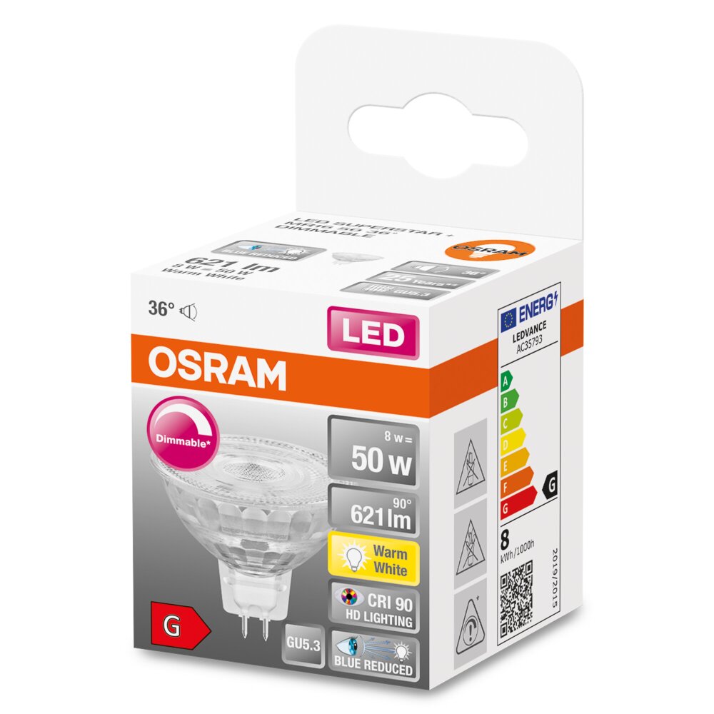 OSRAM SUPERSTAR PLUS LED GU5.3 8 Watt 2700 Kelvin 621 Lumen main product photo
