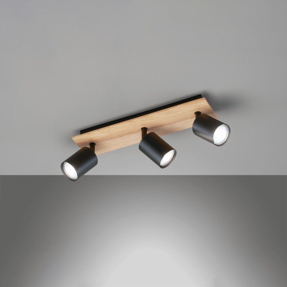 Fischer & Honsel Holton Deckenleuchte LED Holzoptik, Schwarz, 3-flammig main product photo