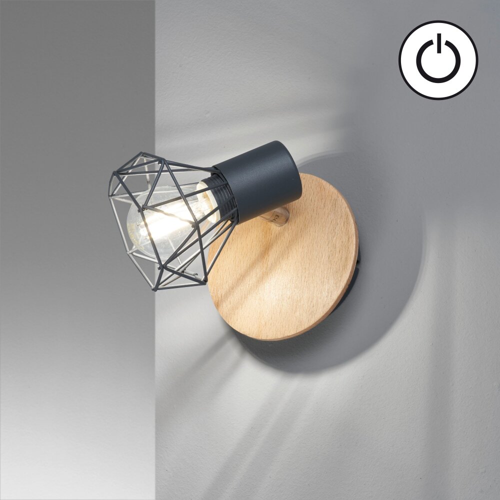 Fischer & Honsel Ran Wandleuchte Grau, Holzoptik, 1-flammig main product photo