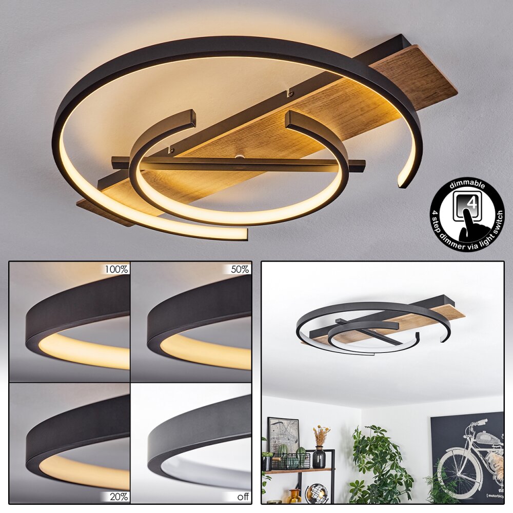 Gauvin Deckenleuchte LED Braun, Holzoptik, Schwarz, 1-flammig main product photo