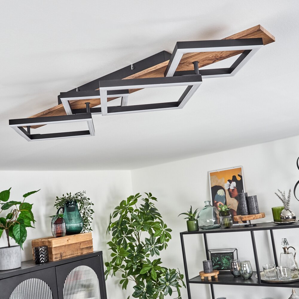 LED Wohn Schlaf Zimmer Raum Beleuchtung Holz Eckige Decken Leuchte Lampe Dimmbar LED Wohn Schlaf Zimmer Raum Beleuchtung Holz Eckige Decken Leuchte Lampe Dimmbar