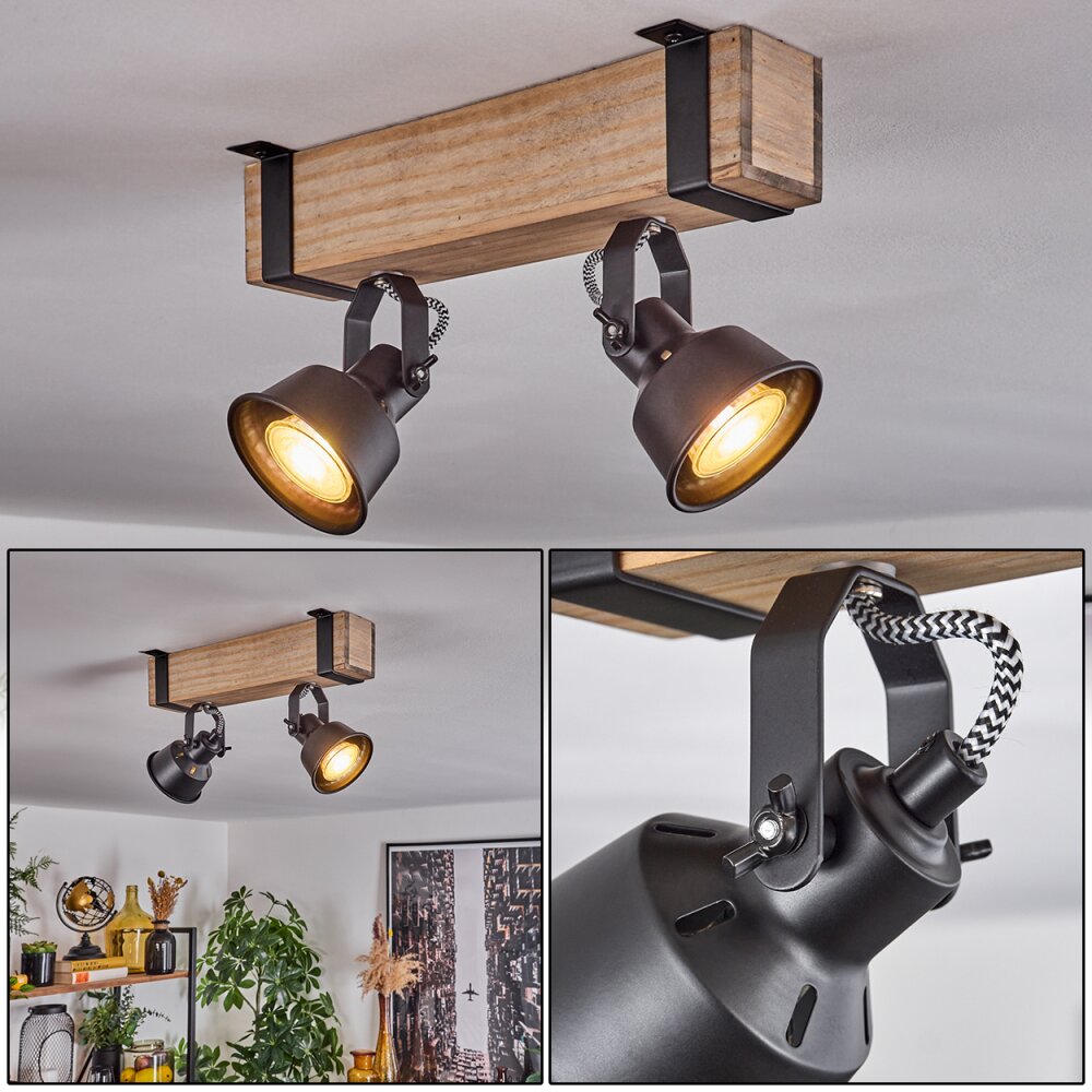 Safari Deckenleuchte Naturfarben, Schwarz, 2-flammig main product photo