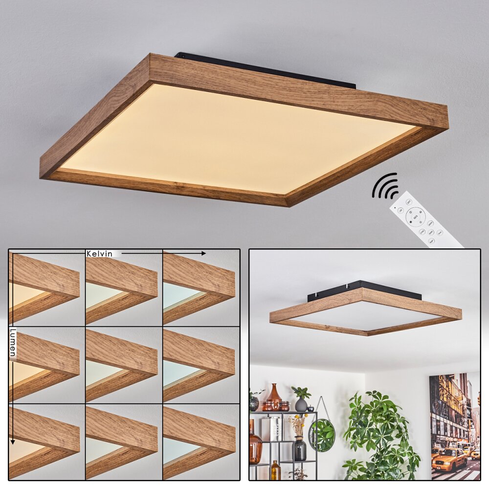 Longvic Deckenpanel LED Braun, Holzoptik, Schwarz, 1-flammig, Fernbedienung main product photo