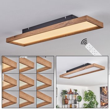 Longvic Deckenpanel LED Braun, Holzoptik, Schwarz, 1-flammig, Fernbedienung