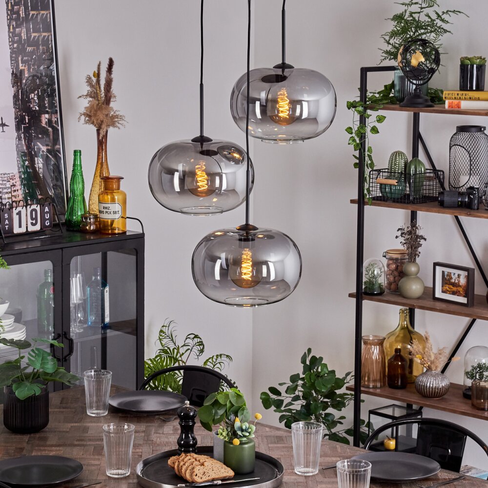 Apedo Hängeleuchte Glas 30cm Klar, Rauchfarben, 3-flammig main product photo