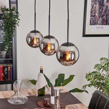 Gastor Hängeleuchte Glas 15 cm Chrom, Rauchfarben, 3-flammig