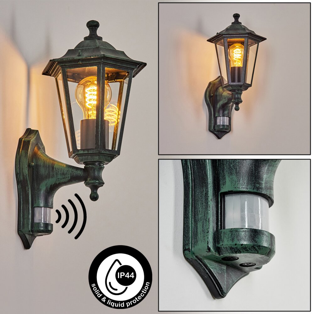 Loria Außenwandleuchte Grün, Schwarz, 1-flammig, Bewegungsmelder main product photo