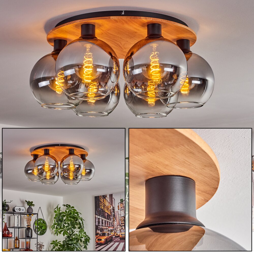 Koyoto Deckenleuchte Glas 20 cm Naturfarben, Schwarz, 6-flammig main product photo
