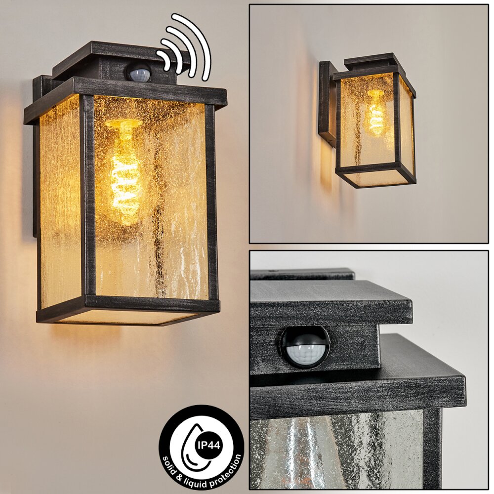 Tieva Außenwandleuchte Schwarz, Silber, 1-flammig, Bewegungsmelder main product photo